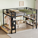 Queen Size Metal Loft Bed Frame with Wardrobe