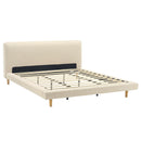 Beige Chunky Headboard Bed Frame with Solid Rubberwood Legs, Cal-King by HouseOfZazla