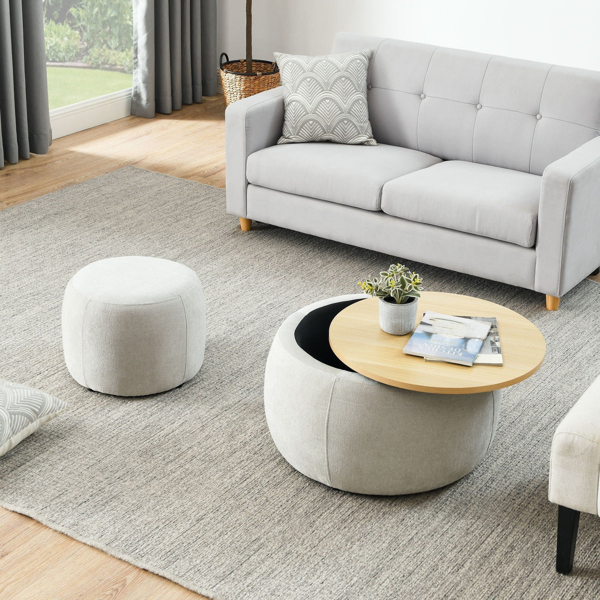 Round Storage Ottoman, 2 In 1 Function, End Table And Ottoman, photo 9 of 16