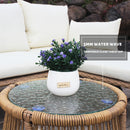 6PCS Outdoor Patio Balcony Natural Color Wicker Sofa Chair Set with Beige Cushion,Round Tempered Glass Table