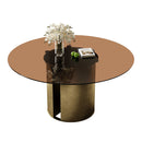 Modern Round Dining Table Set With Glass Top And Steel Legs by HouseOfZazla