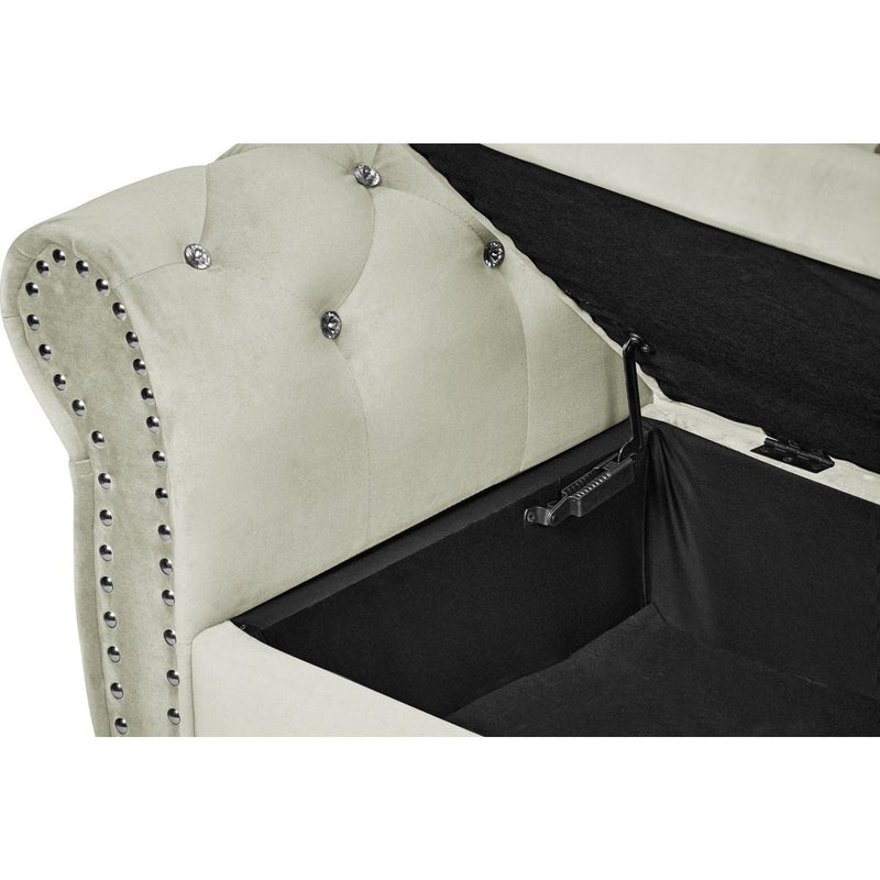 63.38"Velvet Multifunctional Storage Rectangular ottoman bench Comes with crystal buckle Solid Wood Legs with 1 Pillow,Beige