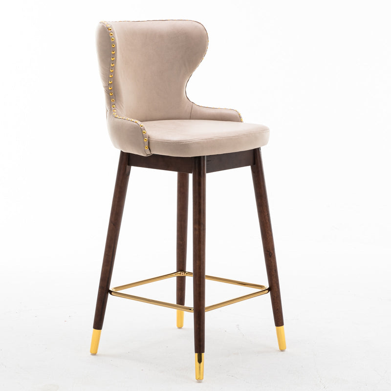 29.9" Modern Leathaire Fabric bar chairs, Tufted Gold Nailhead Trim Gold Decoration Bar stools, Set of 2 (Beige)