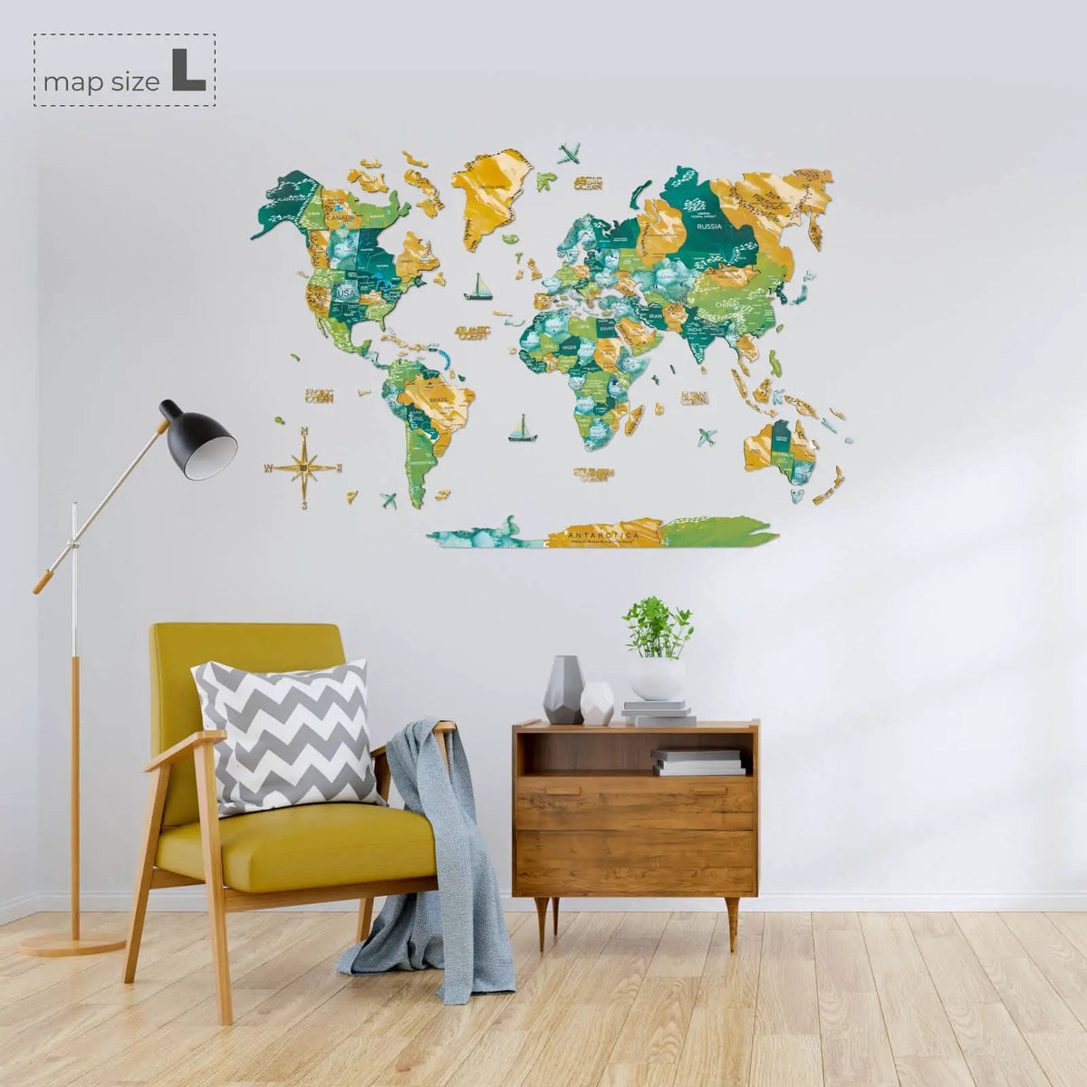 3D Wooden World Map Surface, photo 10 of 14