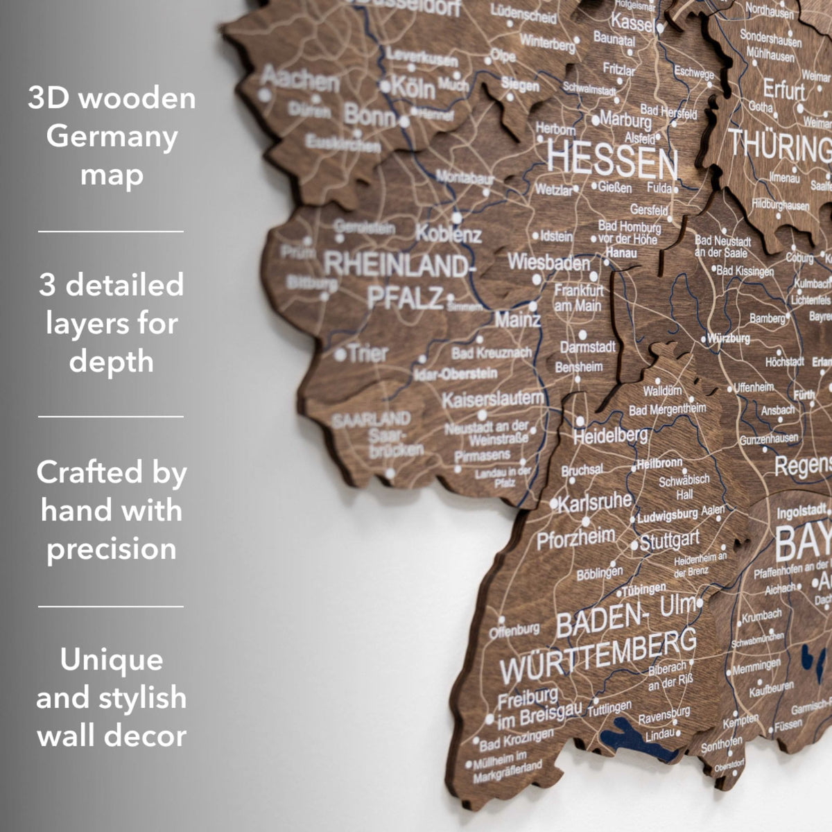 3D Germany Wooden Map Dark Walnut, photo 12 of 12