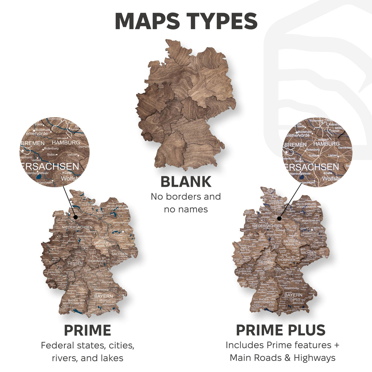 3D Germany Wooden Map Dark Walnut, photo 10 of 12