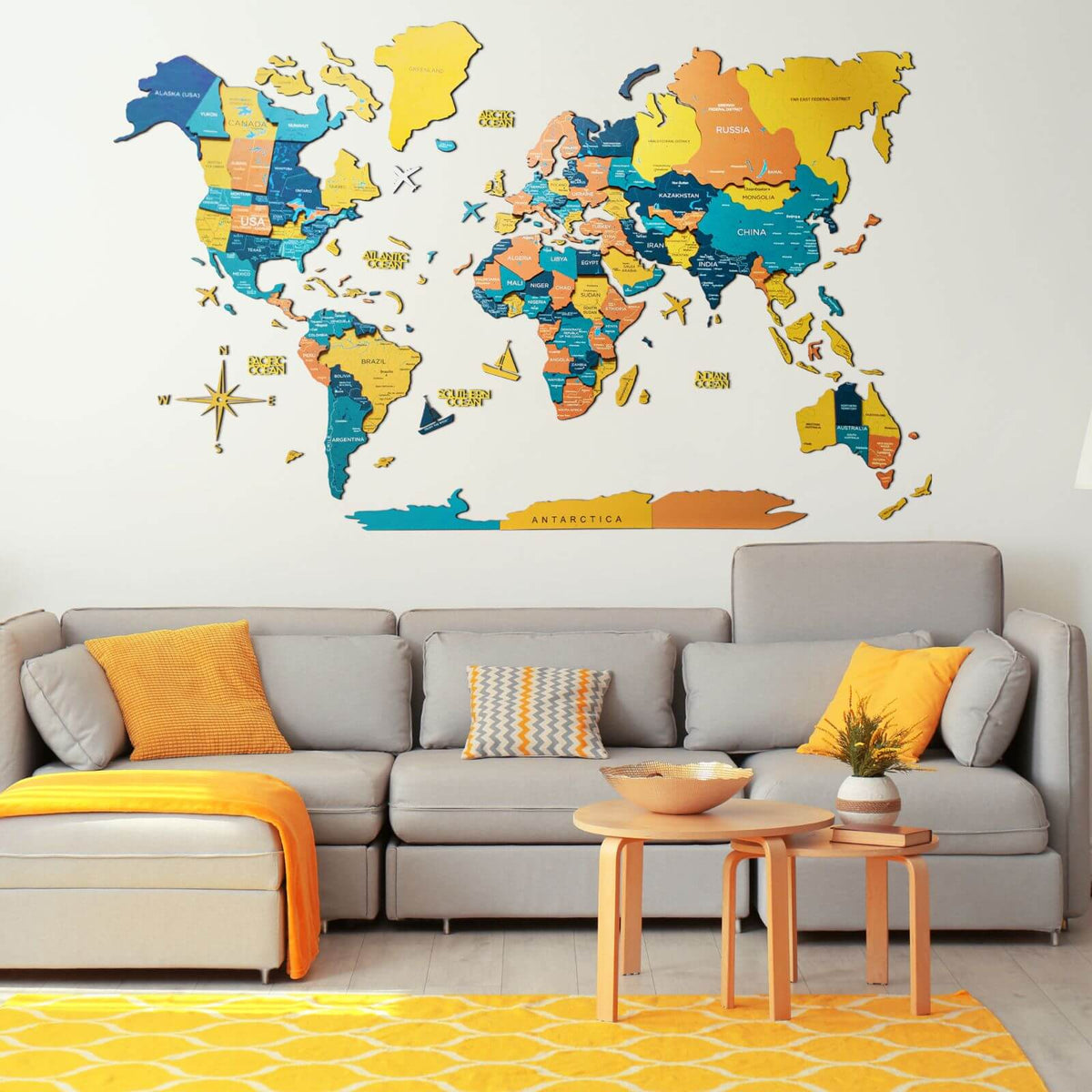 3D Luminous Colored Wooden World Map Indie, photo 5 of 9