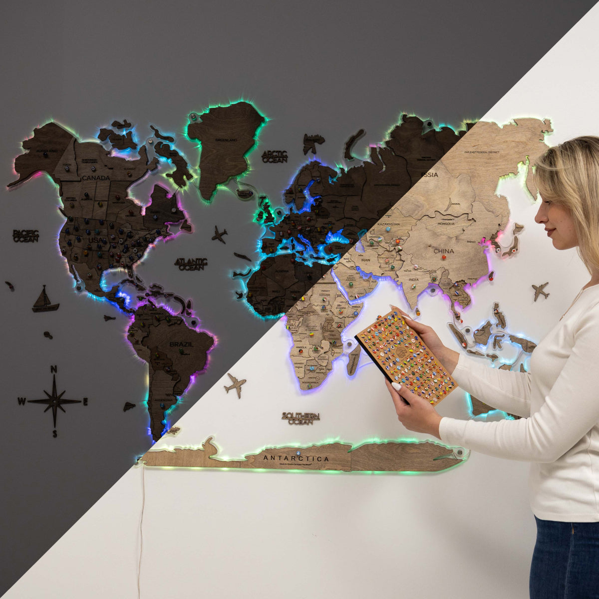 3D LED Wooden World Map 2.0 Terra, photo 17 of 22