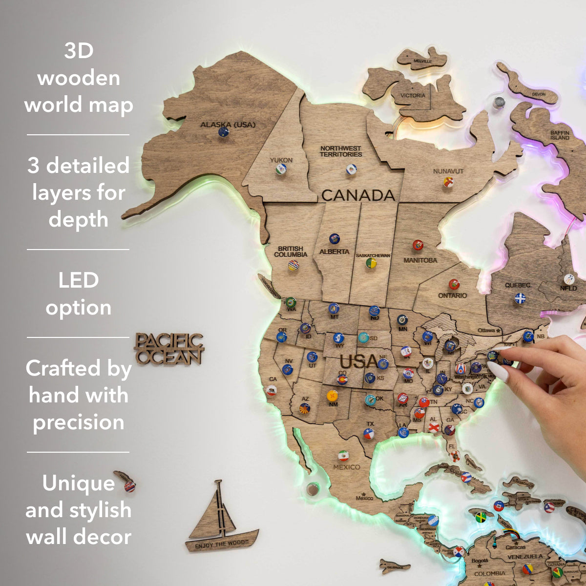 3D LED Wooden World Map 2.0 Terra, photo 18 of 22