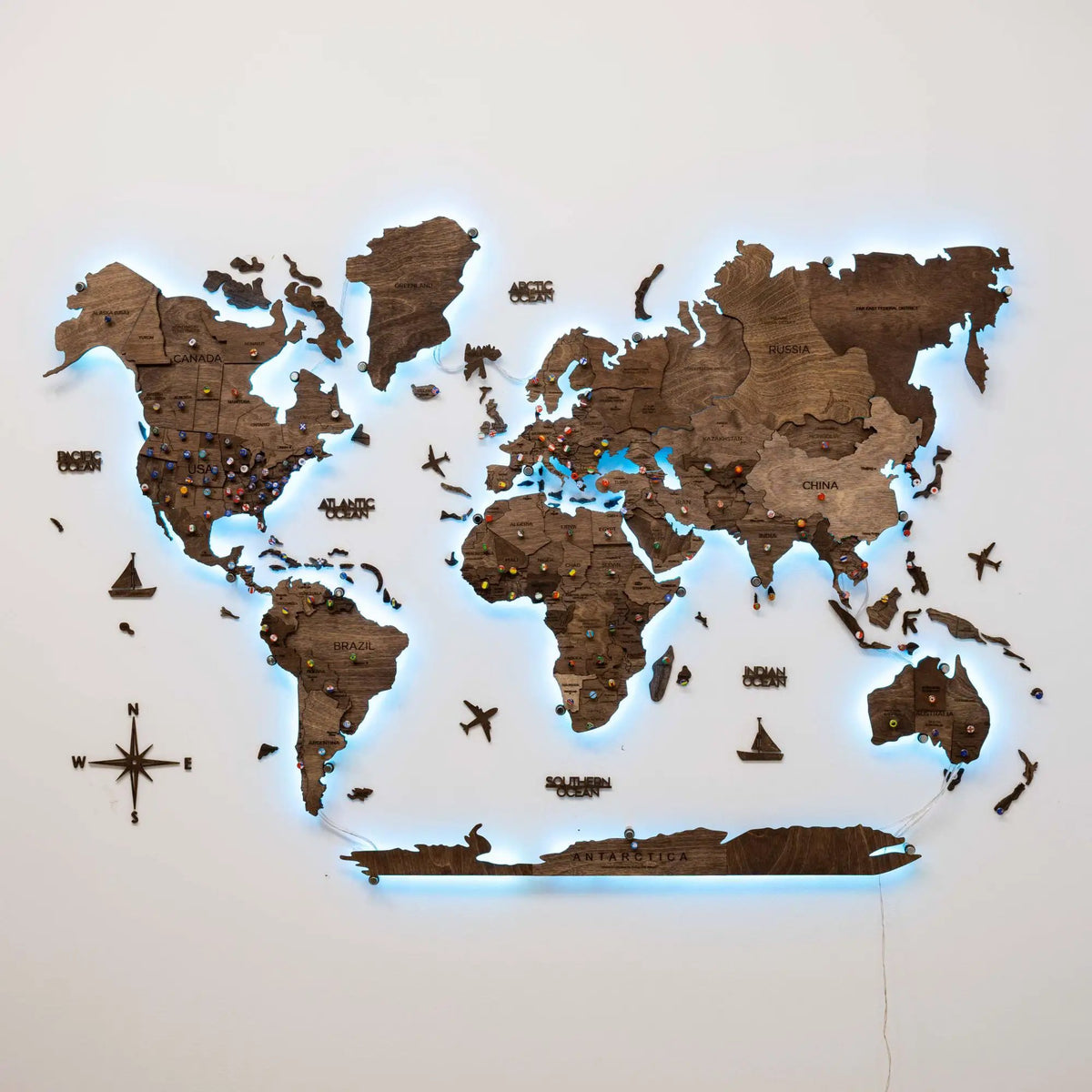 3D LED Wooden World Map 3.0 Dark Walnut, photo 14 of 23
