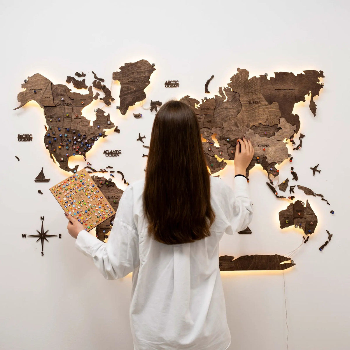 3D LED Wooden World Map 3.0 Dark Walnut, photo 4 of 23