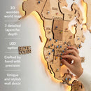 3D LED Wooden World Map 3.0 Gold by Enjoy The Wood