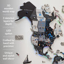 3D LUMINOUS LED Wooden World Map 2.0 Nordik by Enjoy The Wood