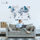 3D Wooden World Map Aqua