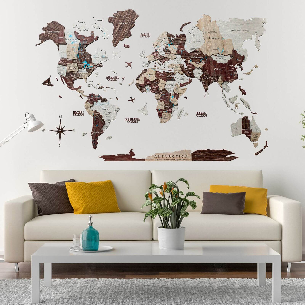 3D Luminous Colored Wooden World Map Cappuccino, photo 5 of 13