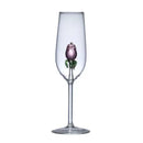 3d rose champagne flute glass – dining room pink flower goblet by Decorbites