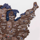 3D Wooden USA Map on Board Dark Walnut by Enjoy The Wood