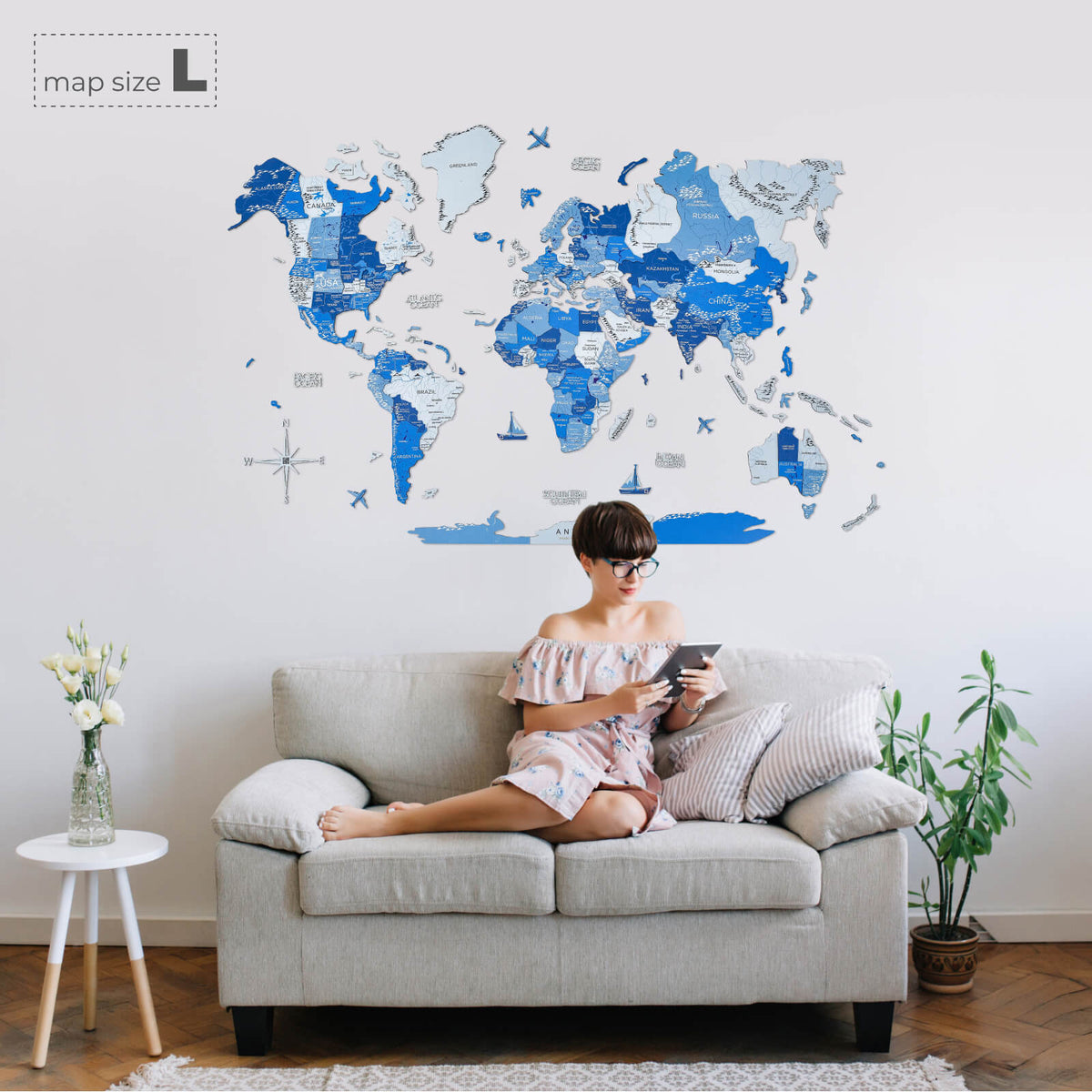 3D Wooden World Map Azure, photo 7 of 13