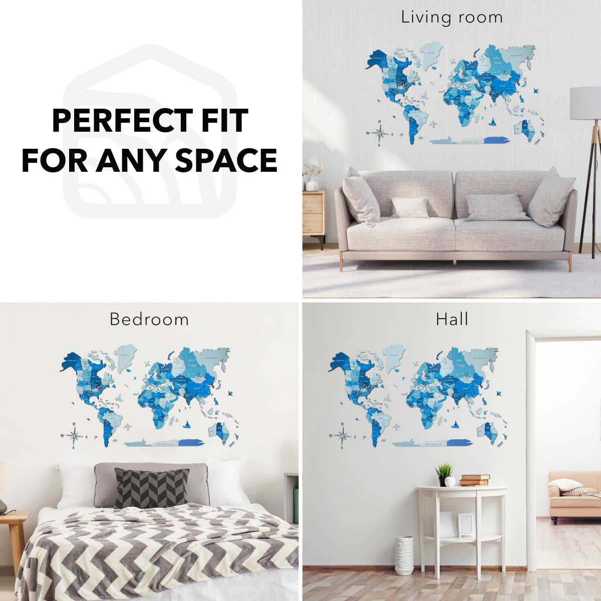 3D Wooden World Map Azure, photo 10 of 13