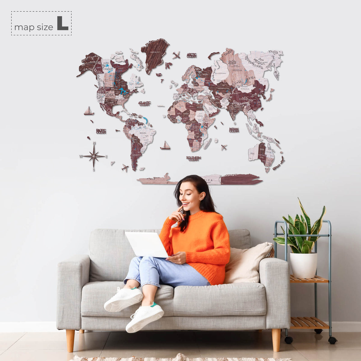 3D Wooden World Map Cappuccino, photo 9 of 16