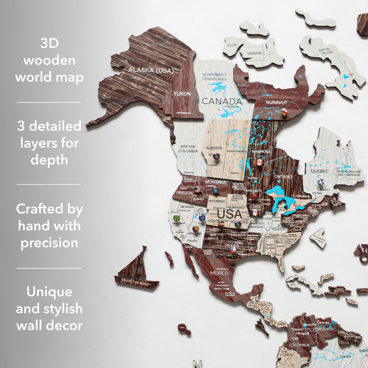 3D Wooden World Map Cappuccino, photo 14 of 16