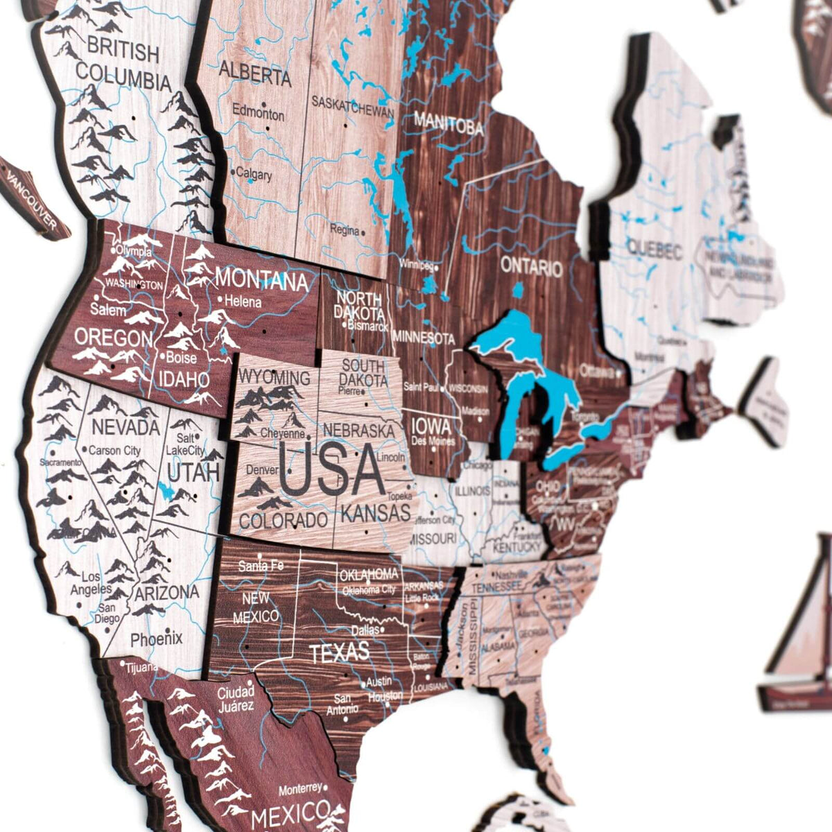 3D Wooden World Map Cappuccino, photo 6 of 16