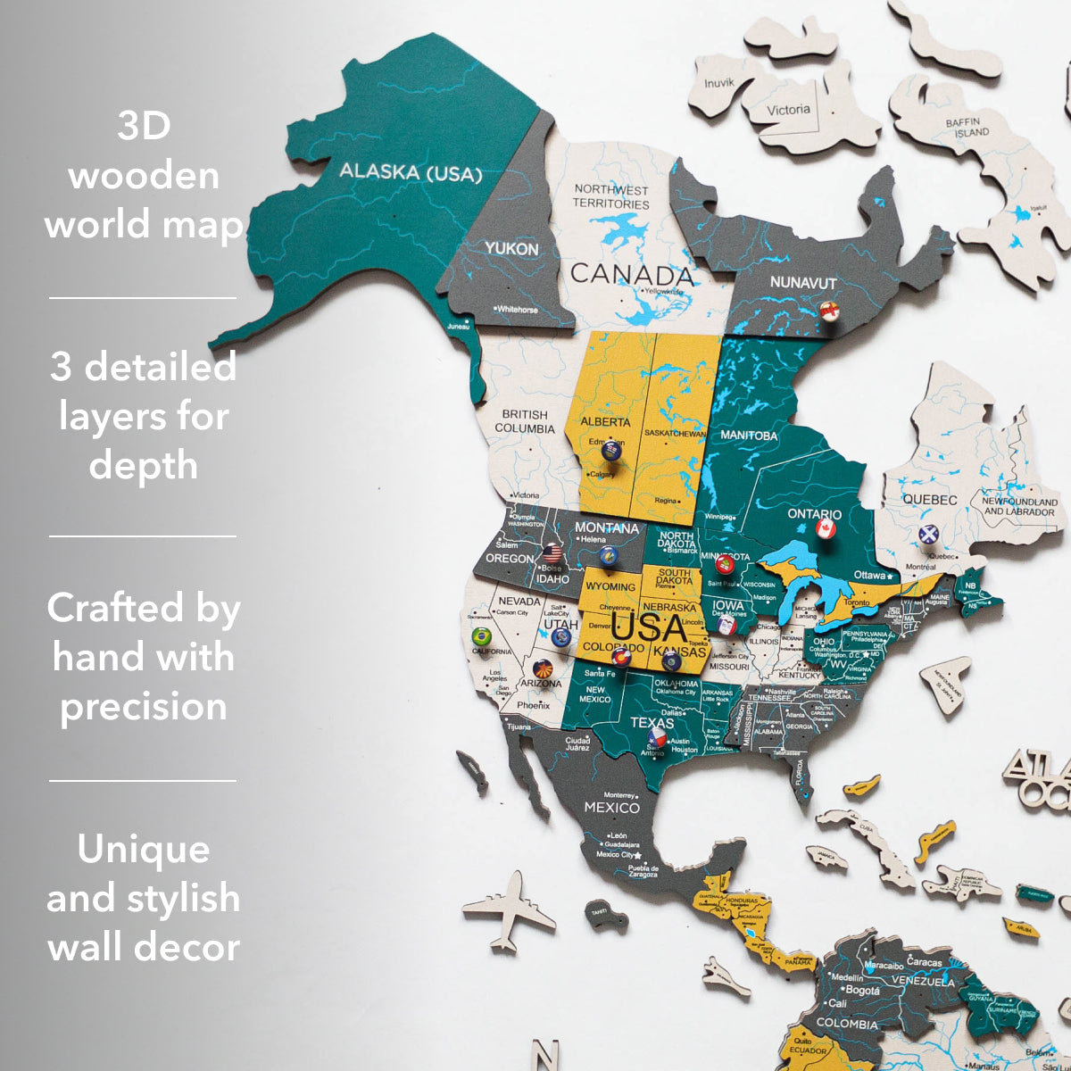 3D Wooden World Map Country, photo 13 of 15
