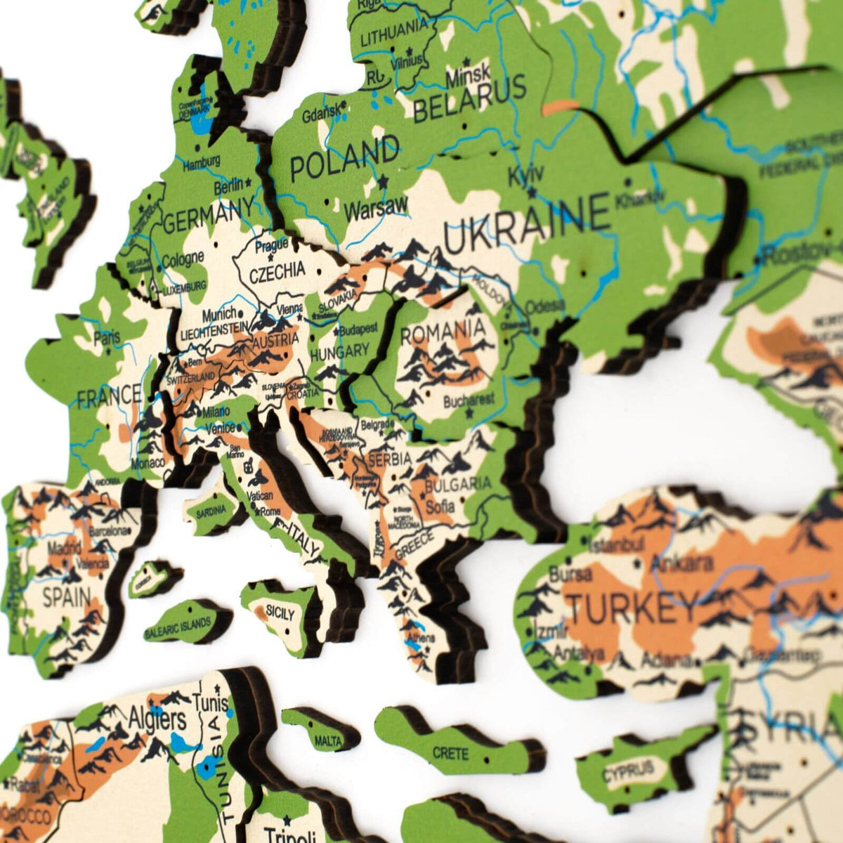3D Wooden World Map Physical, photo 2 of 17