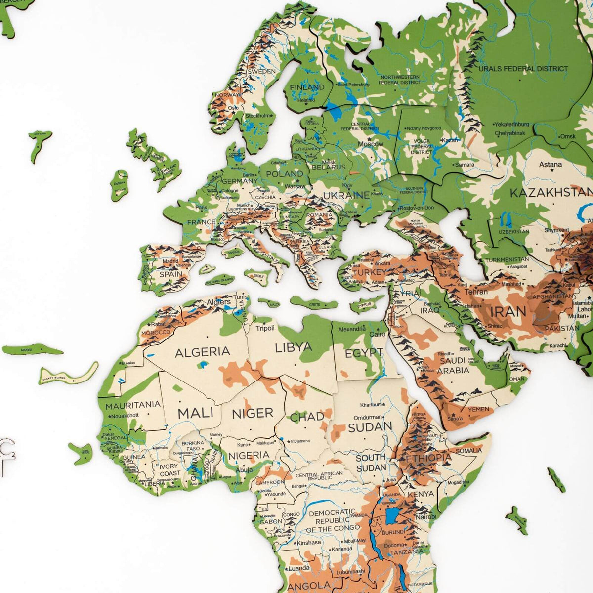 3D Wooden World Map Physical, photo 4 of 17
