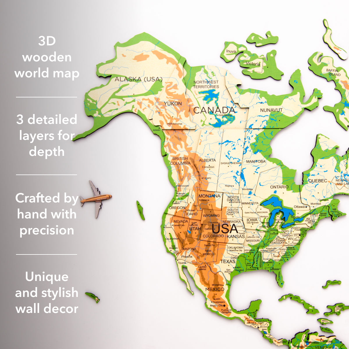 3D Wooden World Map Physical, photo 15 of 17