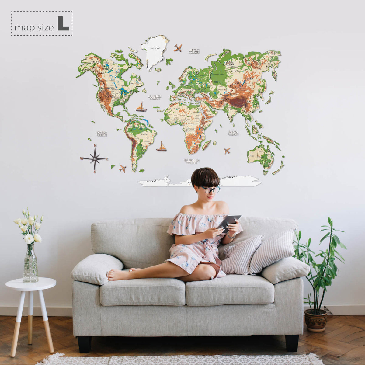3D Wooden World Map Physical, photo 7 of 17