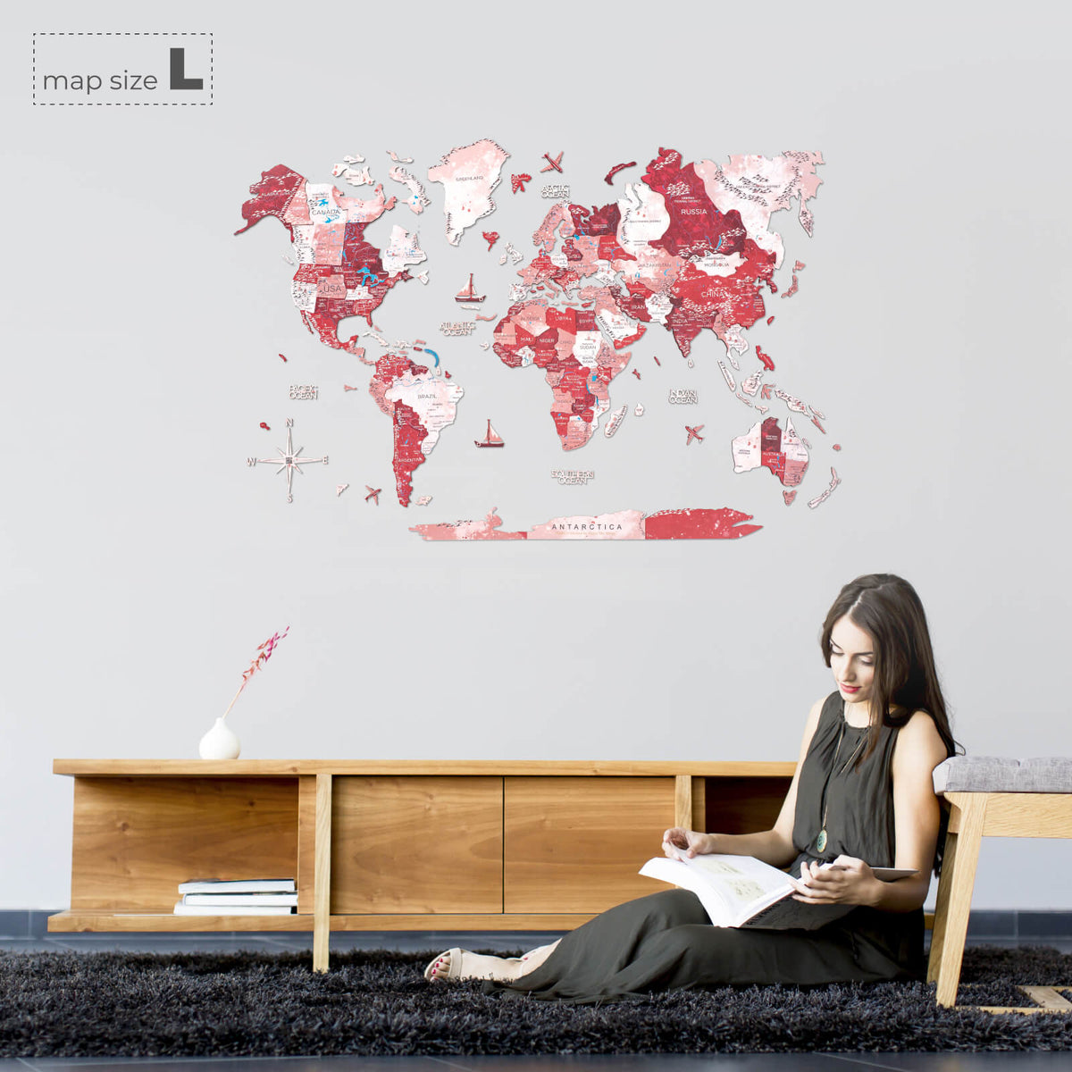 3D Wooden World Map Volcano, photo 9 of 14