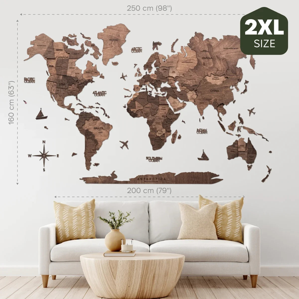 3D Wooden World Map Dark Walnut, photo 20 of 22