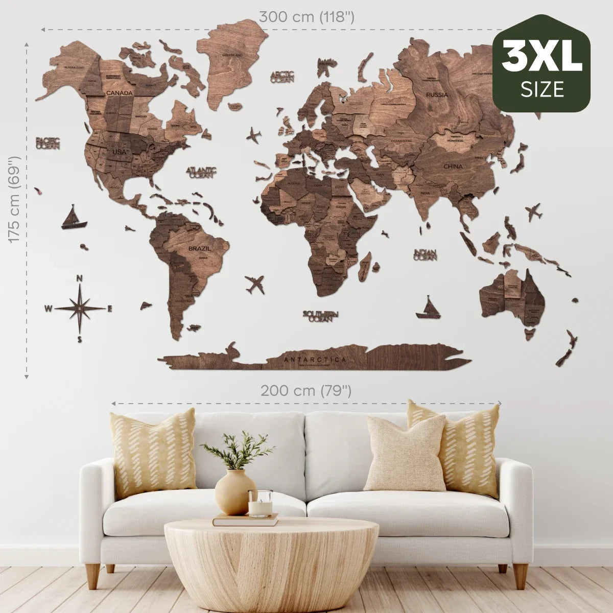 3D Wooden World Map Dark Walnut, photo 21 of 22