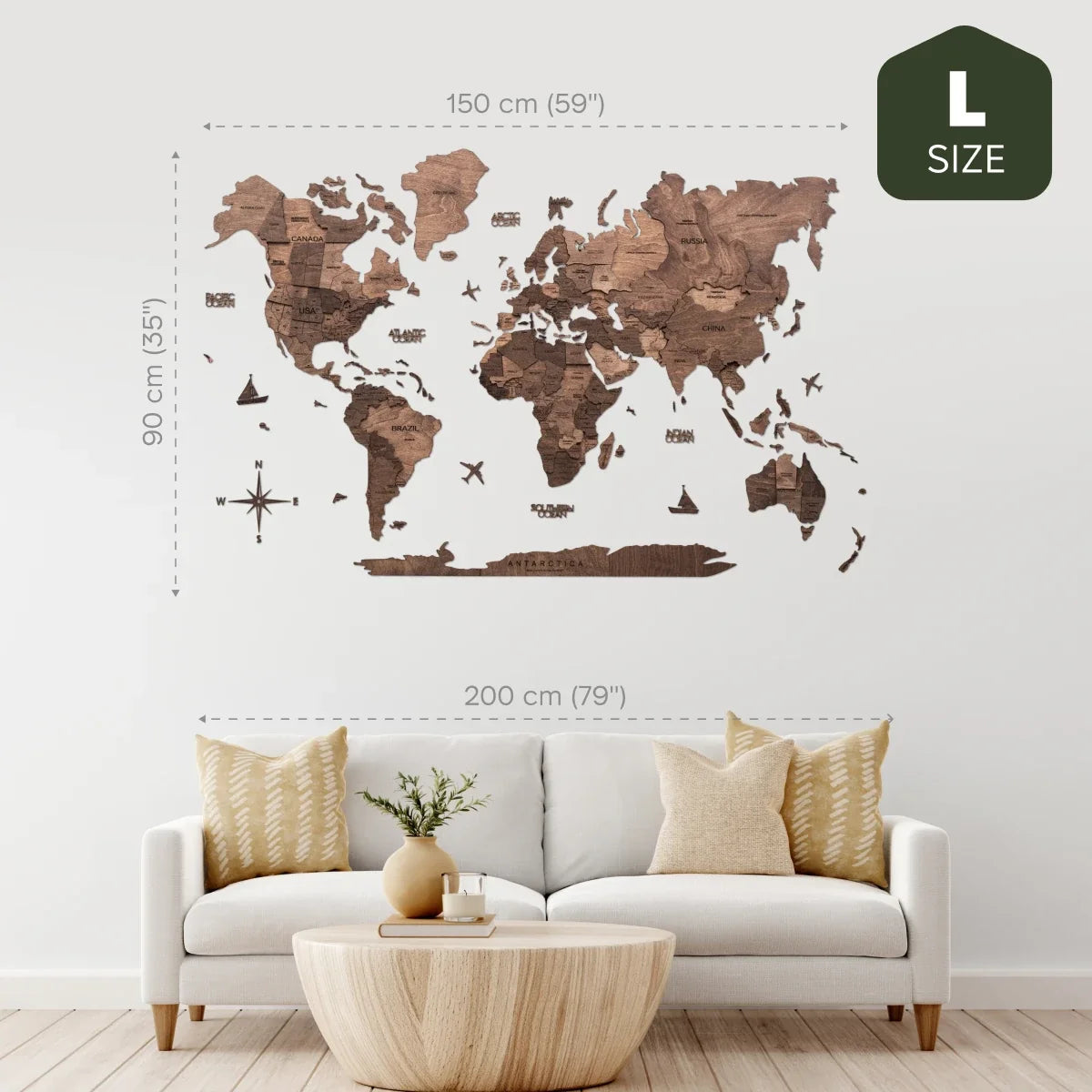 3D Wooden World Map Dark Walnut, photo 18 of 22