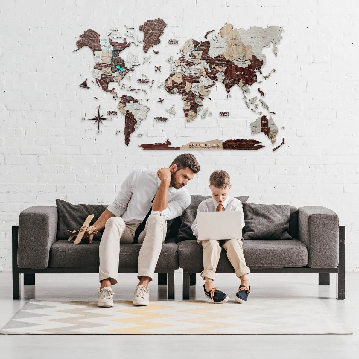 3D Luminous Colored Wooden World Map Cappuccino, photo 6 of 13