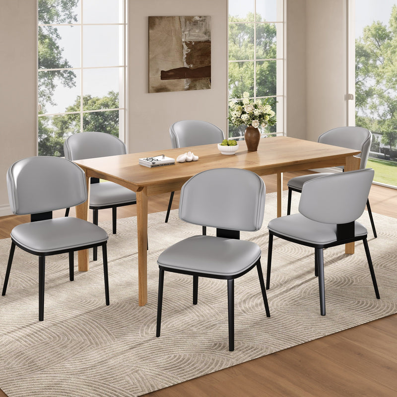 7-Piece Modern Dining Set with Wood, Faux Leather, and Metal Frame Gray+Black+Natural Finish