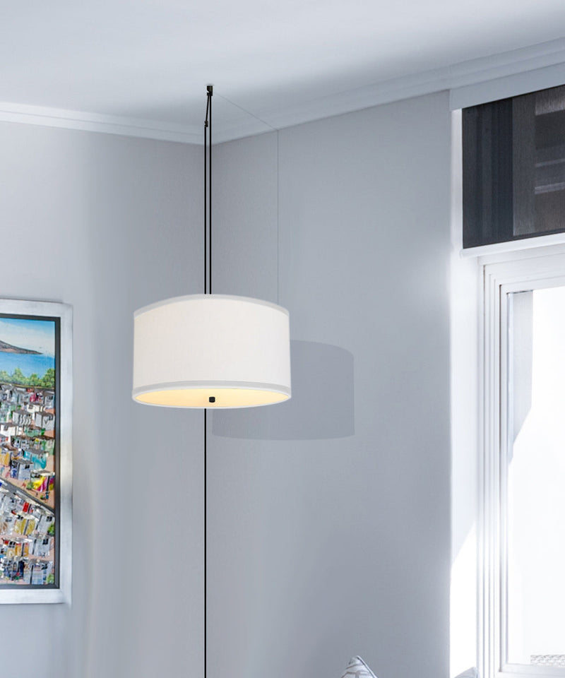 2 Light Swag Plug-In Pendant 18"w White Linen with Diffuser, Black Cord