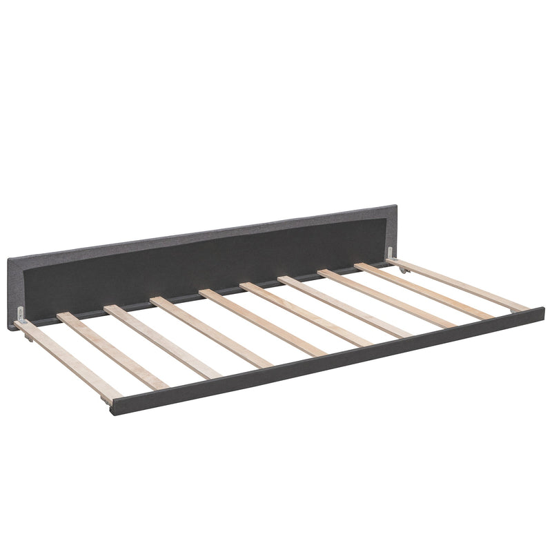 Upholstered Platform Bed with 2 Drawers and 1 Twin XL Trundle, Linen Fabric, Queen Size - Dark Gray