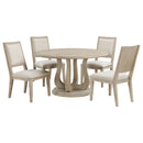 Rodota - 5 Piece Round Dining Table Set With Upholstered Chairs - White Washed by HouseOfZazla