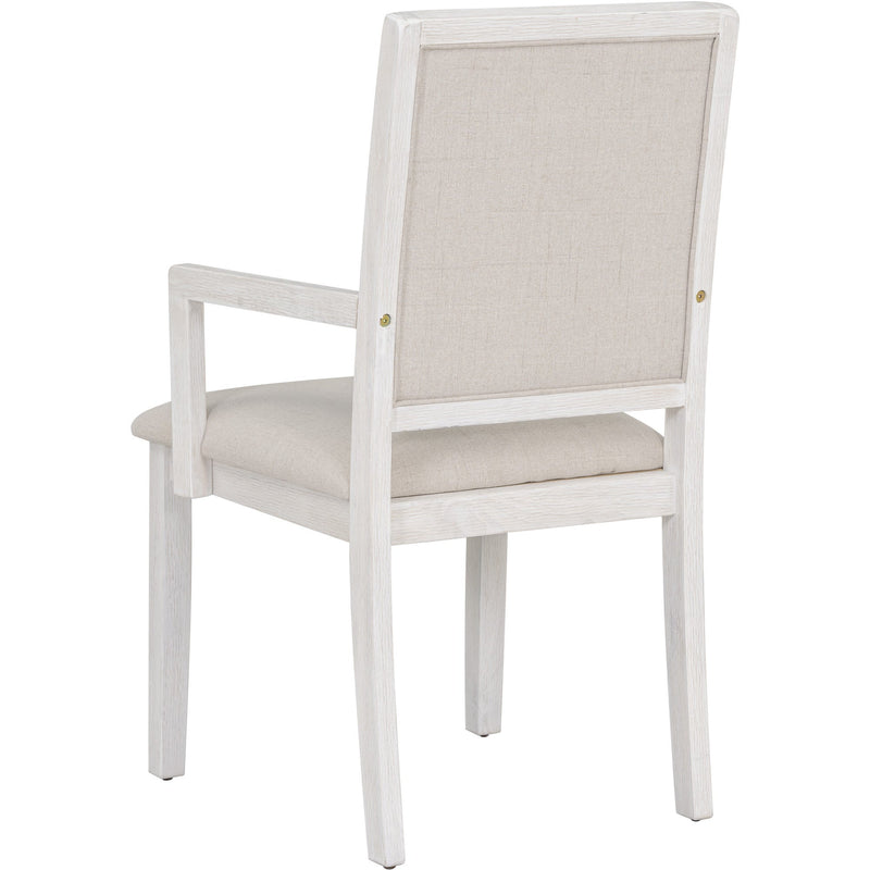 5-Piece Dining Table Set, Two-Size Round To Oval Extendable Butterfly Leaf Wood Dining Table and 4 Upholstered Dining Chairs with Armrests (Brown+White)