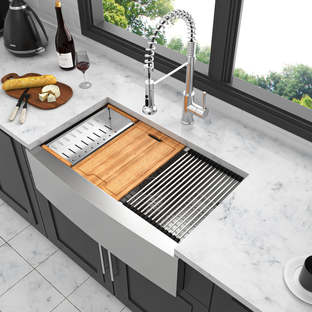 Classic Ceramic Farmhouse Sink Workstation Single Bowl With Durable Finish, photo 15 of 40