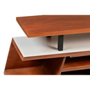 62 Inch Kate Acacia Wood TV Cabinet with Staggered 3 Tier Design and Sled Base, Brown and Black