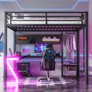Queen Loft Bed with L-shaped Desk and USB Ports