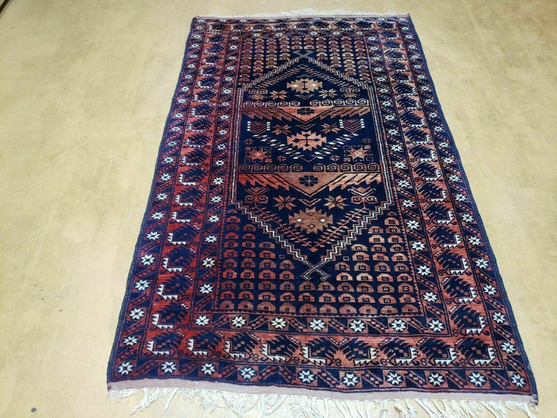 3' 4" X 5' 6" Vintage Handmade Pakistan Balouchi Balouch Tribal Wool Rug Nice