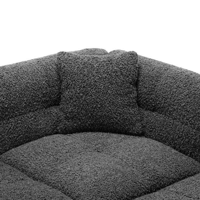 87.7" Sectional Sofa Cozy Teddy Fleece Fabric Sectional Sofa Couch with Two USB Ports a Movable Storage Ottoman and Two Lumbar Pillows for Living Room, Gray
