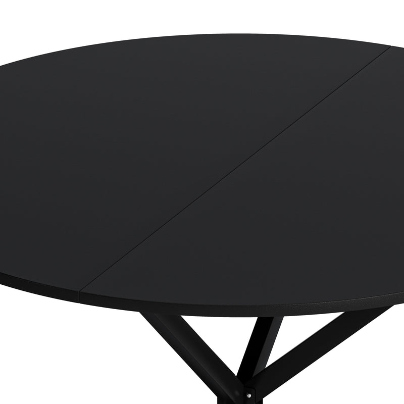 47.24" Modern Cross Leg Round Dining Table, Black Top Occasional Table, Two Piece Removable Top, Matte Finish Iron Legs
