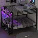 Bunk Bed With Storage Shelves, Clothes Hooks, LED Light by HouseOfZazla