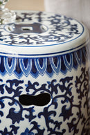 Ceramic Garden Stool, Small Side Tabel - White / Blue by HouseOfZazla