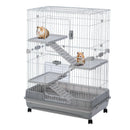 4-Tier 32" Small Animal Metal Cage Height Adjustable with Lockable Casters Grilles Pull-out Tray for Rabbit Chinchilla Ferret Bunny Guinea Pig Squirrel Hedgehog (GREY)